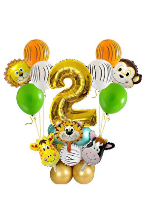 2 Yaş Jungle Safari Hayvan Balonlar Set Krom Metalik Lateks Balon