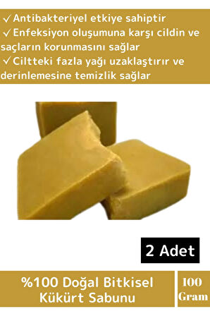 Özel Üretim %100 Doğal Cilt Temizliği Tüm Vücut İçin Uygun Kükürt Sabunu 2 Adet
