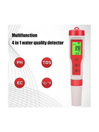 Profesyonel 4 In 1 Ph Ec Tds Metre Su Kalitesi Test Cihazı Dijital Ph/tds/ec/sıcaklık Monitörü Havuz Akvaryumları Içme Suyu