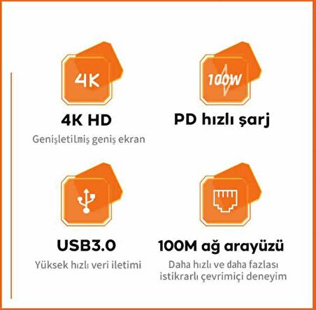 Coofbe 100w Pd 10in1 Type-C Hub Type-C to RJ45 4K HDMI SD Kart USB VGA Ethernet 3.5mm Dönüştürücü