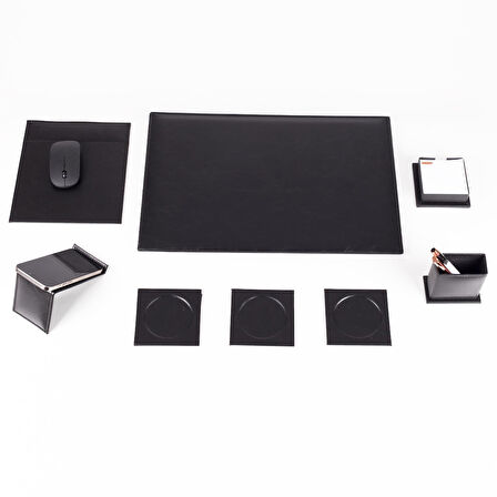 8 Parça Siyah Deri Sümen Seti Yeni İş Hediyesi Ekonomik Kaliteli Masa Sümen Takımı Ofis Hediyesi