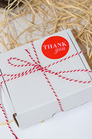 Thank You El yazısı ile yazılmış Kırmızı 40 mm Yuvarlak Yapışkanlı Sticker Etiket 120 Adet