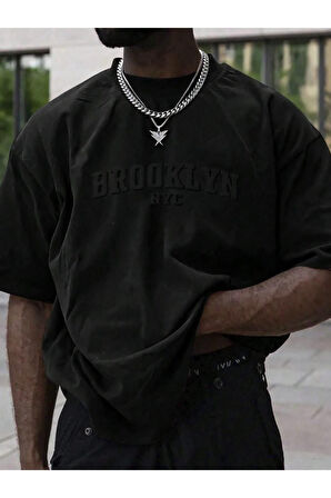 Erkek Brooklyn Kabartma Baskılı Oversize T-Shirt