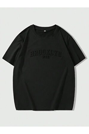 Erkek Brooklyn Kabartma Baskılı Oversize T-Shirt