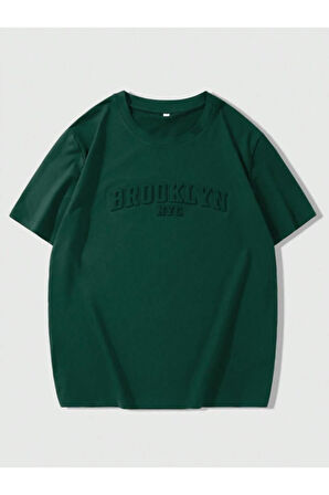 Erkek Brooklyn Kabartma Baskılı Oversize T-Shirt