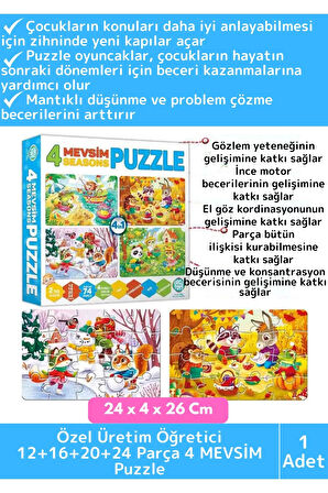 Premium Eğitici Zeka El Göz Koordinasyon Geliştirici Çocuk 12 + 16 + 20 + 24 Parça "4 MEVSİM" Puzzle