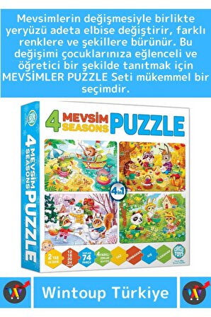 Premium Eğitici Zeka El Göz Koordinasyon Geliştirici Çocuk 12 + 16 + 20 + 24 Parça "4 MEVSİM" Puzzle