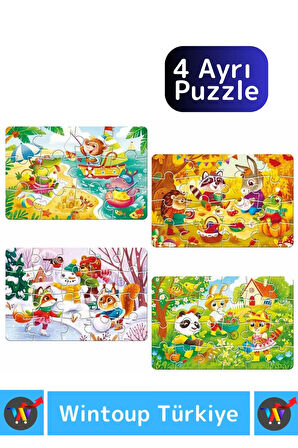 Premium Eğitici Zeka El Göz Koordinasyon Geliştirici Çocuk 12 + 16 + 20 + 24 Parça "4 MEVSİM" Puzzle