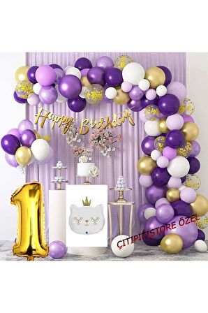 1 Yaş Macaron Mor Balon Zinciri Seti