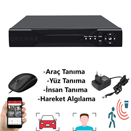 8 Kameralı Set - Yapay Zeka Özellikli İnsan Yüz Araç Tanımalı Gece Renkli Gösteren 5 MP SONY Lensli 8 Warm Ledli FULLHD Güvenlik Kamerası Seti 908W-9008M