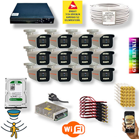 12 Kameralı Set - Gece Renkli Gösteren Hareket Algılayan 5 Mp Sony Lensli 1080p Full Hd Güvenlik Kamerası Seti 908w