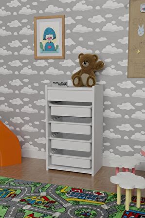 CMK Store 4 Sepetli Oyuncak Dolabı Çok Amaçlı Mutfak Dolabı Sebzelik Beyaz - Beyaz