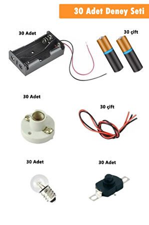 30 lu Set Elektrik Deney Seti - Ortaokul Deney Seti Fen Dersi Deneyi Elektirik Deneyi