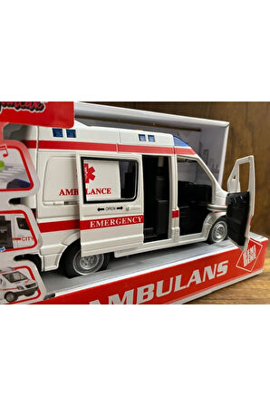 Oyuncak Ambulans Sesli Işıklı Büyük Ön Kapı Ve Yan Kapısı Açılır Oyuncak Ambulans Araba 1:16