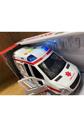 Oyuncak Ambulans Sesli Işıklı Büyük Ön Kapı Ve Yan Kapısı Açılır Oyuncak Ambulans Araba 1:16