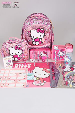 LİSANSLI HELLO KITTY OKUL,BESLENME VE KALEM ÇANTASI İLE BESLENME KABI,MATARA KIRTASİYE OKUL SETİ