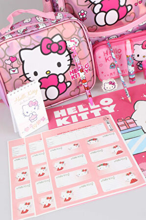 LİSANSLI HELLO KITTY OKUL,BESLENME VE KALEM ÇANTASI İLE BESLENME KABI,MATARA KIRTASİYE OKUL SETİ