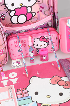 LİSANSLI HELLO KITTY OKUL,BESLENME VE KALEM ÇANTASI İLE BESLENME KABI,MATARA KIRTASİYE OKUL SETİ