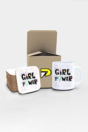 Girl Power Yazılı Tipografik Tasarımlı Baskılı Kupa Bardak Seti 2