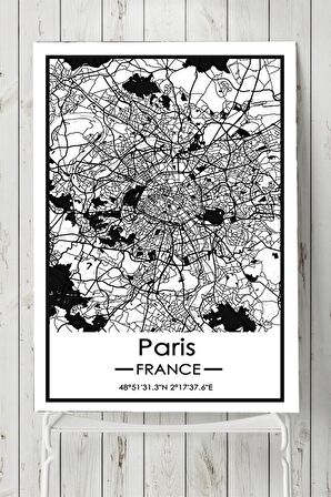 Fransa Paris Harita Dekoratif Tasarım Poster