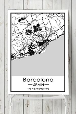 Ispanya Barcelona Harita Dekoratif Tasarım Poster