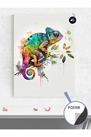 Renkli Bukalemun Hayvan Poster - Afiş - Dekoratif Duvar Posteri