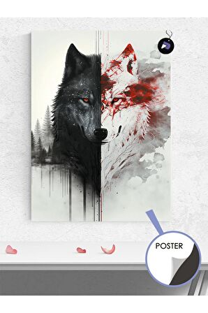 İyi ve Kötü Kurt Hayvan Poster - Afiş - Dekoratif Duvar Posteri