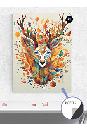 Etnik Desenli Geyik Hayvan Poster - Afiş - Dekoratif Duvar Posteri