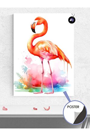 Renkli Flamingo Hayvan Poster - Afiş - Dekoratif Duvar Posteri