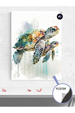 Caretta Kaplumbağaları Hayvan Poster - Afiş - Dekoratif Duvar Posteri