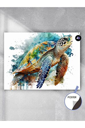 Caretta Kaplumbağa Süzülüşü Hayvan Poster - Afiş - Dekoratif Duvar Posteri