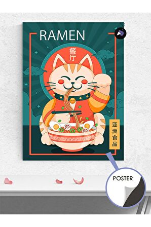 Ramen Cat Kedi Manga Anime Poster - Afiş - Dekoratif Duvar Posteri