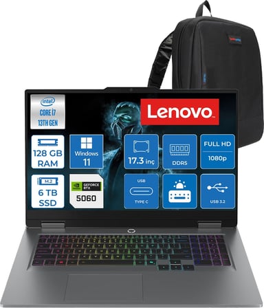 Lenovo Loq 17IRX10 Intel Core I7 13700HX 128GB Ddr5 6tb SSD RTX5060 8gb 115W Windows 11 Pro 17.3 Inç Fhd (1920X1080) IPS 300NITS 165HZ 100% Srgb Taşınabilir Bilgisayar W83JH00BQTRP53 + Zetta Çanta