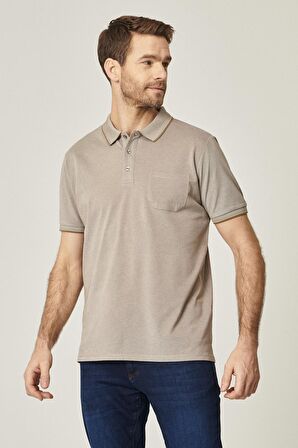 Erkek Çekmeyen Pamuklu Kumaş Regular Fit Geniş Kesim Nefti-beyaz Kıvrılmaz Polo Yaka Cepli Tişört