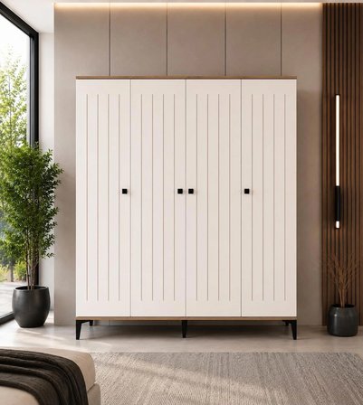 Arya 4 Kapaklı Gardrop Tamamı Mdf( Atlas Çam Beyaz )