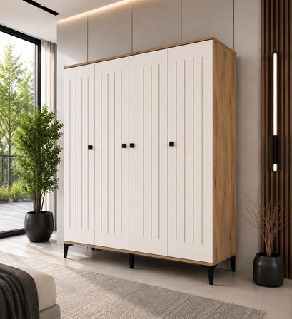 Arya 4 Kapaklı Gardrop Tamamı Mdf( Atlas Çam Beyaz )