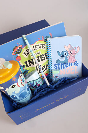 DEKOMUS İLE ÖZEL KUTULU GIFT BOX LİSANSLI STITCH "GALAXY POP" KIRTASİYE SETİ RESİM DEFTERİ,KALEM,SİLGİ