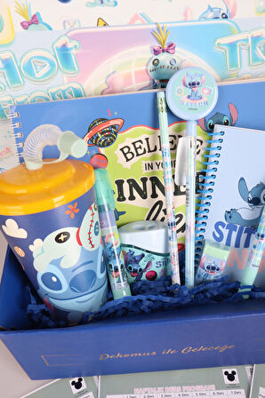 DEKOMUS İLE ÖZEL KUTULU GIFT BOX LİSANSLI STITCH "GALAXY POP" 13 PARÇA KIRTASİYE SETİ RESİM DEFTERİ,KALEM,SİLGİ