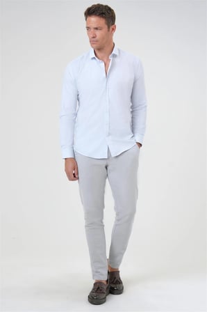 Buz Mavi Slim Fit Düz Klasik Yaka Gömlek