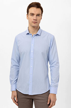 Mavi Slim Fit Düz Klasik Yaka Gömlek