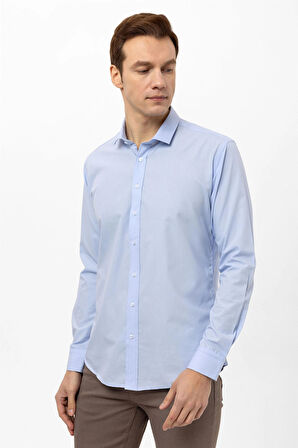 Mavi Slim Fit Düz Klasik Yaka Gömlek