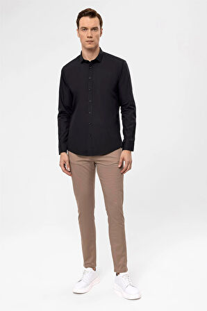 Siyah Slim Fit Düz Klasik Yaka Gömlek