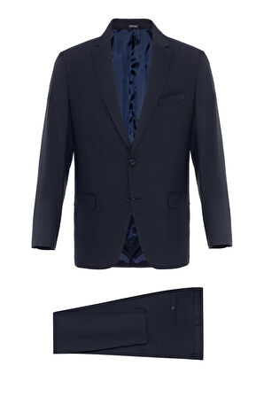 Lacivert Regular Düz Mono Yaka 6 Drop Klasik Takım Elbise