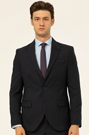 Lacivert Slim Fit Düz Sivri Yaka 6 Drop Klasik Takım Elbise