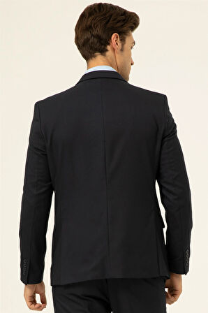 Lacivert Slim Fit Düz Sivri Yaka 6 Drop Klasik Takım Elbise