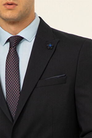 Lacivert Slim Fit Düz Sivri Yaka 6 Drop Klasik Takım Elbise