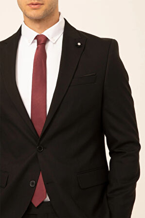 Siyah Slim Fit Düz Sivri Yaka 6 Drop Klasik Takım Elbise