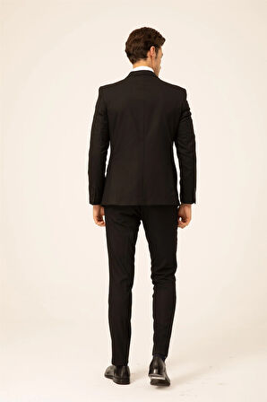 Siyah Slim Fit Düz Sivri Yaka 6 Drop Klasik Takım Elbise