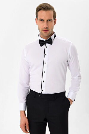 Siyah Slim Fit Düz Ata Yaka Gömlek