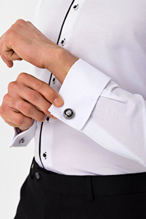 Siyah Slim Fit Düz Ata Yaka Gömlek